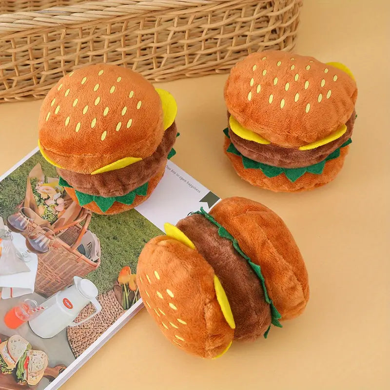 DURABLE PLUSH HAMBURGER DOG TOY