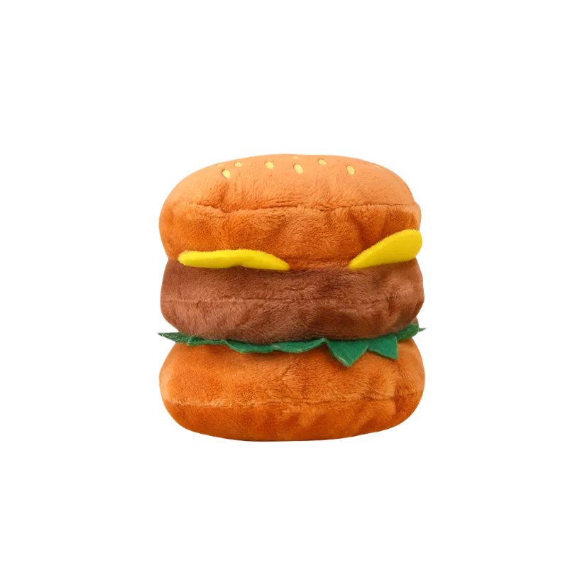 DURABLE PLUSH HAMBURGER DOG TOY