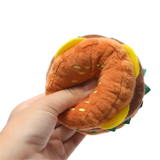 DURABLE PLUSH HAMBURGER DOG TOY