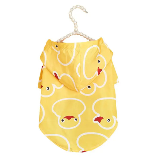Bright Yellow Duck Pattern Dog Hooded Raincoat