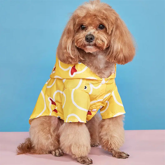 Bright Yellow Duck Pattern Dog Hooded Raincoat