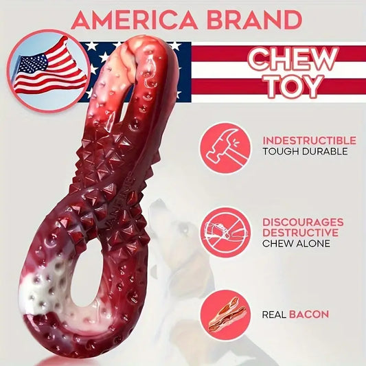 8-Ring Infinity Twisted Bacon Bone Chew Toy – Durable Nylon for Heavy Chewers