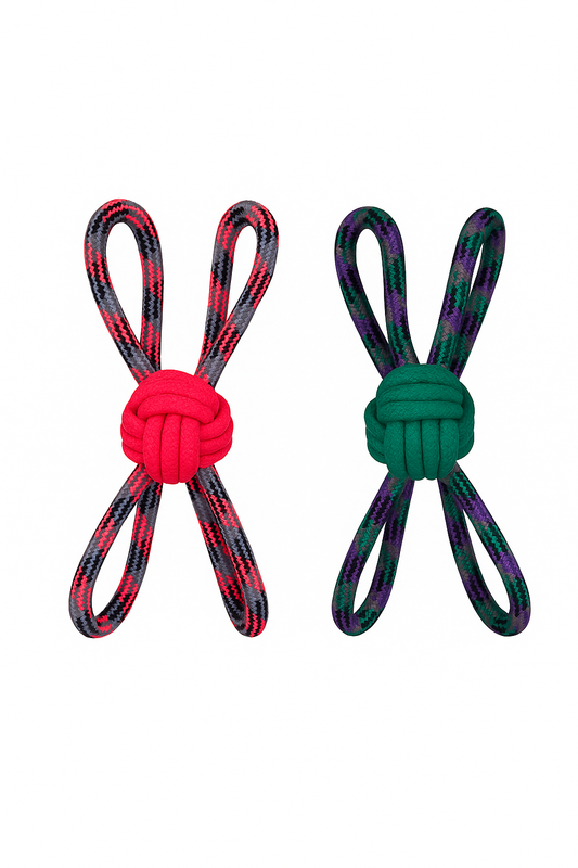 4-Way Rope Dog Pull Toy – Dog Chew & Tug Toy with Knotted Ball Center(1PC RANDOM COLOR)