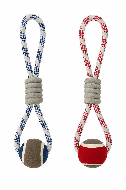 15" Rope Tennis Ball Dog Toy – Tug & Chew Toy (1PC RANDOM COLOR)