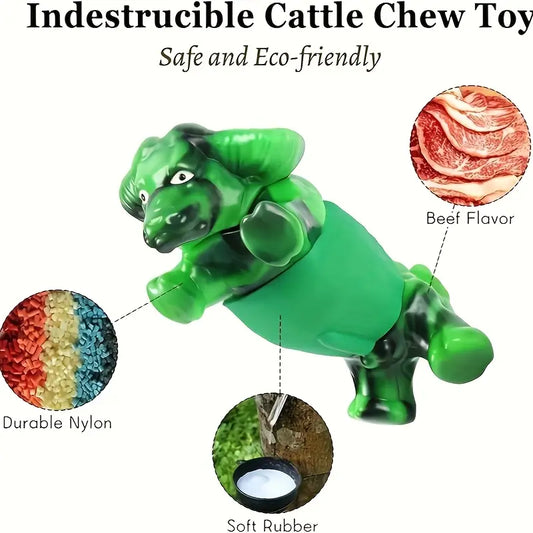 Green Rubber Bull Toy For Heavy Chewers