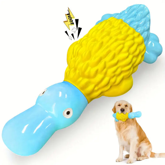 Durable Platypus Blue & Yellow Rubber Squeaker Healthy Chew Toy For Aggressive Chewers