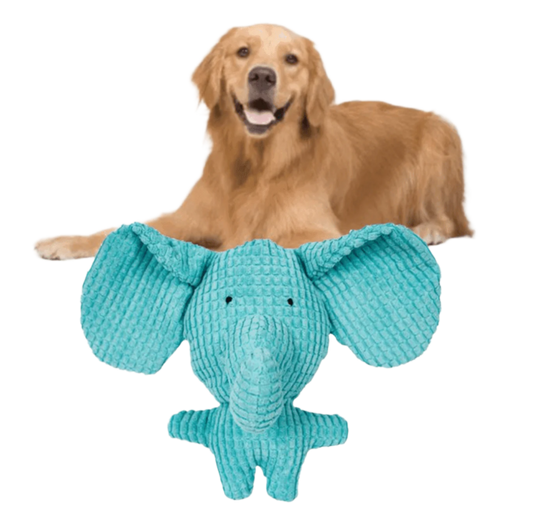 Blue Elephant Durable Plush Chew Toy for Pets - Squeaky and Interactive for Anxiety Relief - Doggie Hush