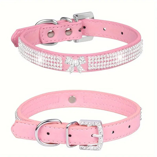 Shiny Rhinestone Collar – PU Leather Dog Collar