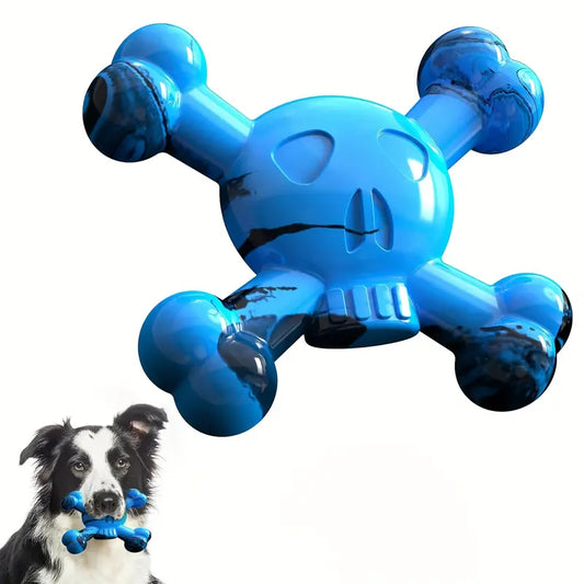 Durable Skull Bone Dog Chew Toy – Blue & Black Design for Aggressive Chewers