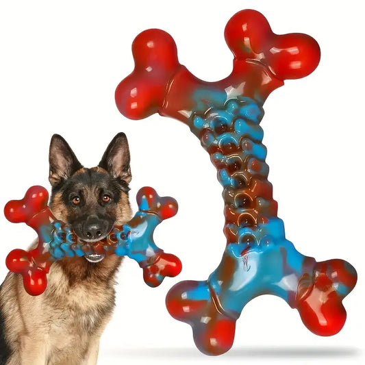 Blue & Red X-Design Bone Chew Toy – Durable Chew for Heavy Chewers