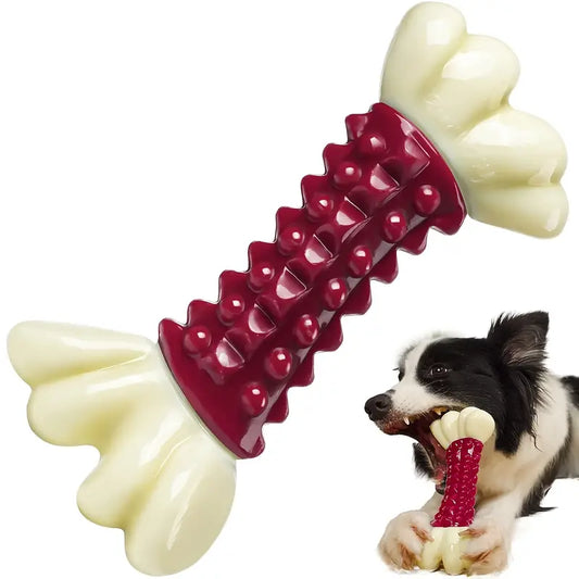 White & Cherry Color Bacon-Flavored Nylon Fan Bone Chew Toy For Heavy Chewers