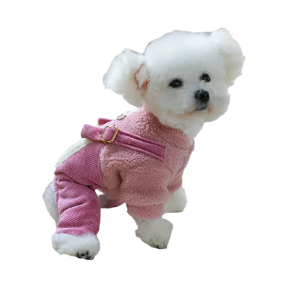 Pink Heart Warm Plush Dog Jumpsuit