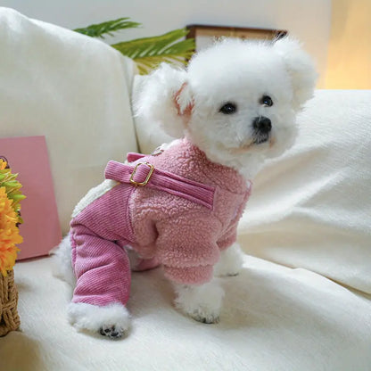 Pink Heart Warm Plush Dog Jumpsuit