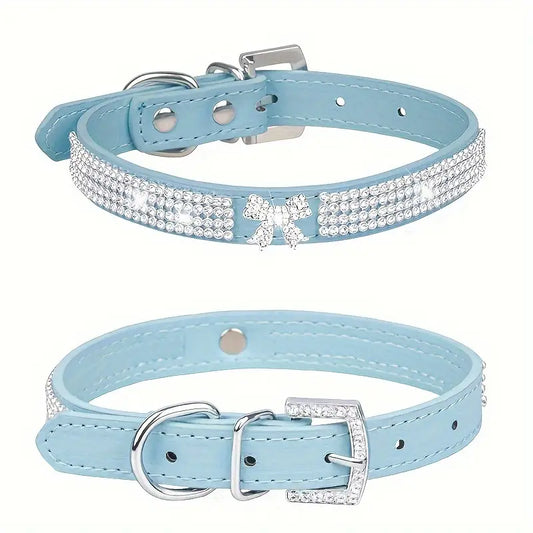Shiny Rhinestone Collar – PU Leather Dog Collar