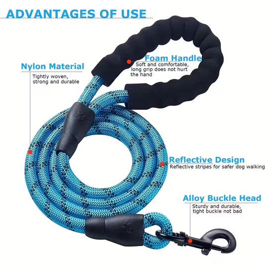 4.11ft Dog Leash with Padded Handle & Reflective Threads – Strong, Safe & Comfortable