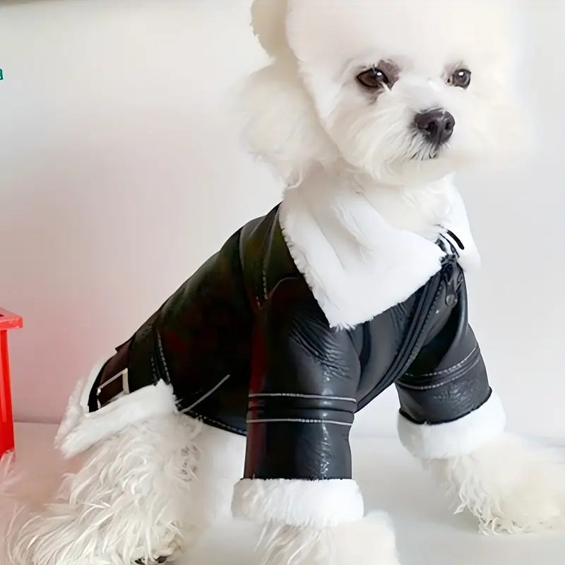 Faux Leather Fur-Trim Dog Jacket