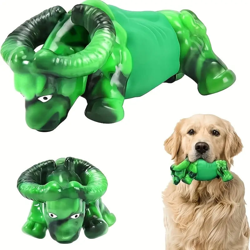 Green Rubber Bull Dog Toy For Heavy Chewers