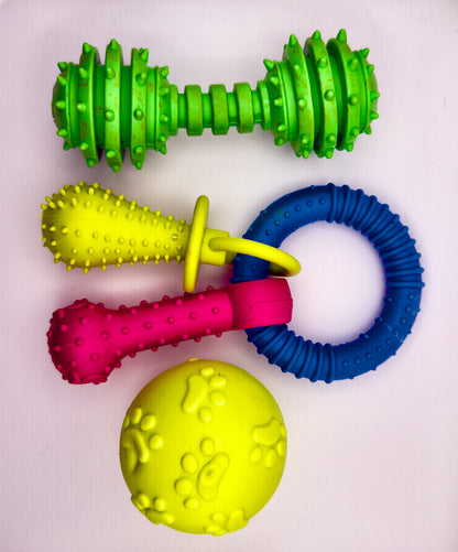 Key Ring Dog Toy Bundle – Barbell, Natural Rubber & Key Ring Toys for Endless Fun (RANDOM COLOR)