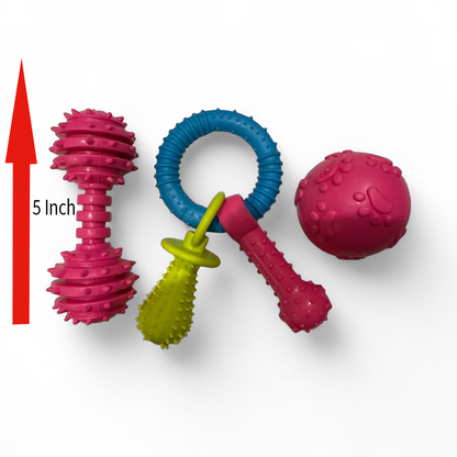 Key Ring Dog Toy Bundle – Barbell, Natural Rubber & Key Ring Toys for Endless Fun