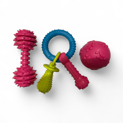 Key Ring Dog Toy Bundle – Barbell, Natural Rubber & Key Ring Toys for Endless Fun
