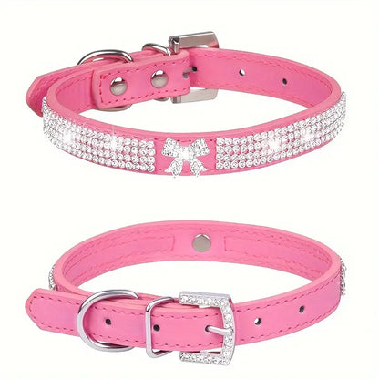 Shiny Rhinestone Collar – PU Leather Dog Collar