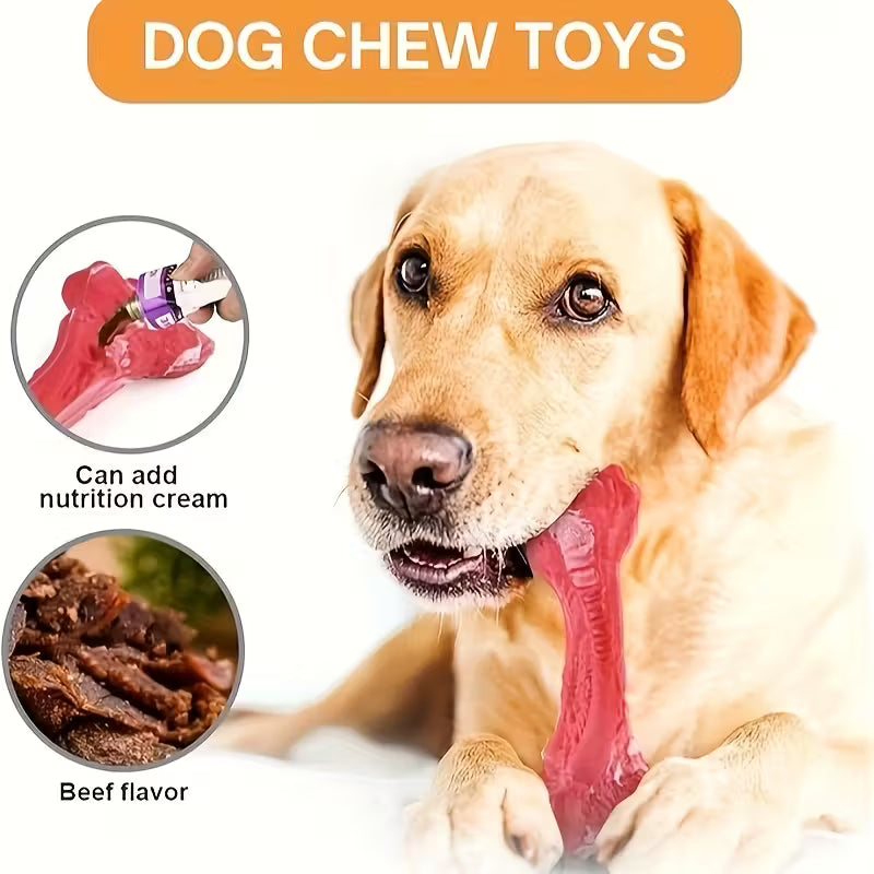 Red Bone Design Dog Chew Toy – Durable Rubber Bone for Aggressive Chewers