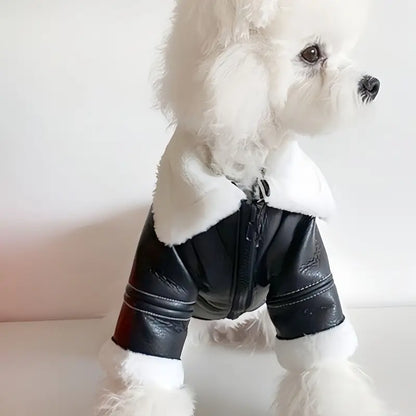Faux Leather Fur-Trim Dog Jacket