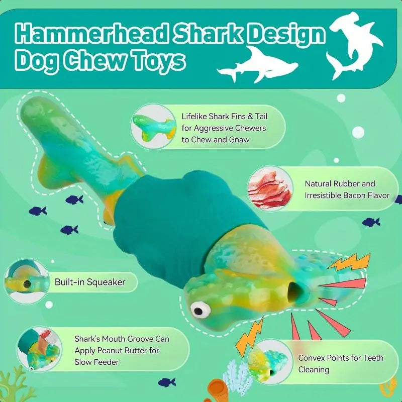 Shark Design Squeaky Dog Chew Toy Green For Aggressive Chewers