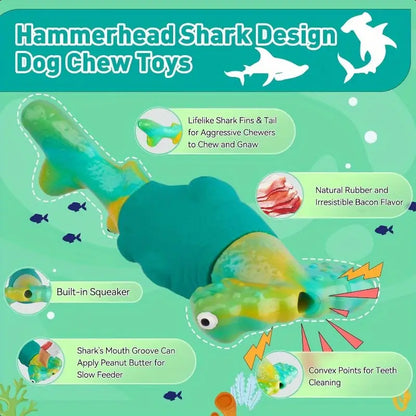 Shark Design Squeaky Dog Chew Toy Green For Aggressive Chewers