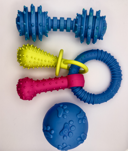 Key Ring Dog Toy Bundle – Barbell, Natural Rubber & Key Ring Toys for Endless Fun (RANDOM COLOR)
